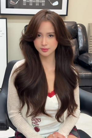 Curling long hair in District 7 is naturally beautiful and lasts a long time at Traky Hair Salon
